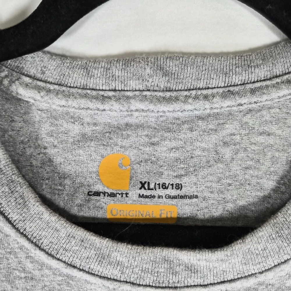 Carhartt Youth XL 16/18 Gray Logo Graphic T Shirt Original‎ Fit Short Sleeve